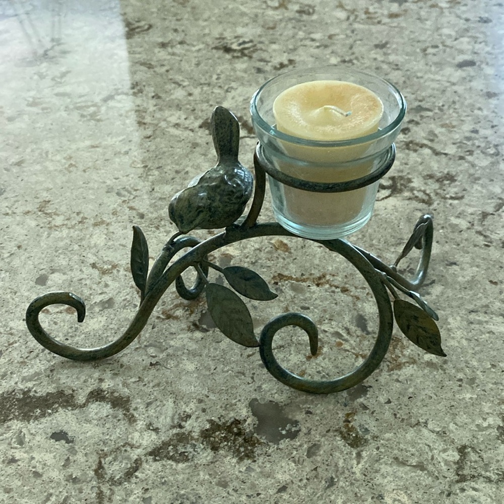 Decorative Bird Votive Candle Holder with Cream Votive